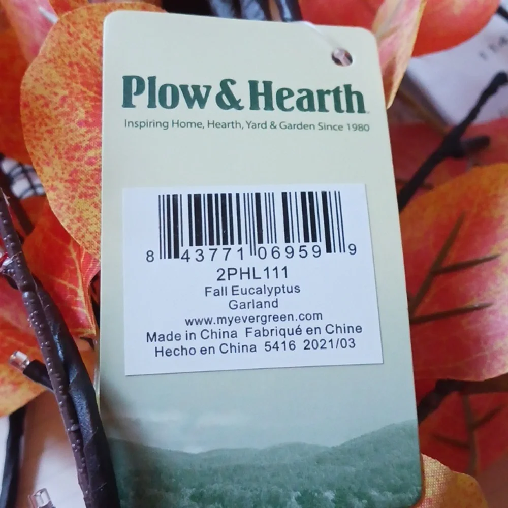 Plow & Hearth 6 ft Fall Eucalyptus Garland with 48 LED Lights & battery timer